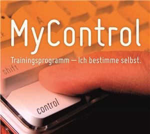 Einspielbild für Trainingsprogramm MyControl Auf mossgrünem Hintergrund steht der Text MyControl - Trainingsprogramm für einen selbstbestimmten Alkoholkonsum.