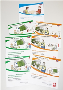 Info-Hefte zum BTHG in Leichter Sprache Diese sieben Hefte des Caritasverbandes für die Diözese Augsburg e. V. informieren in Leichter Sprache über die neuen Gesetze  im Rahmen des Bundesteilhabegesetzes. Foto: Caritas Augsburg.