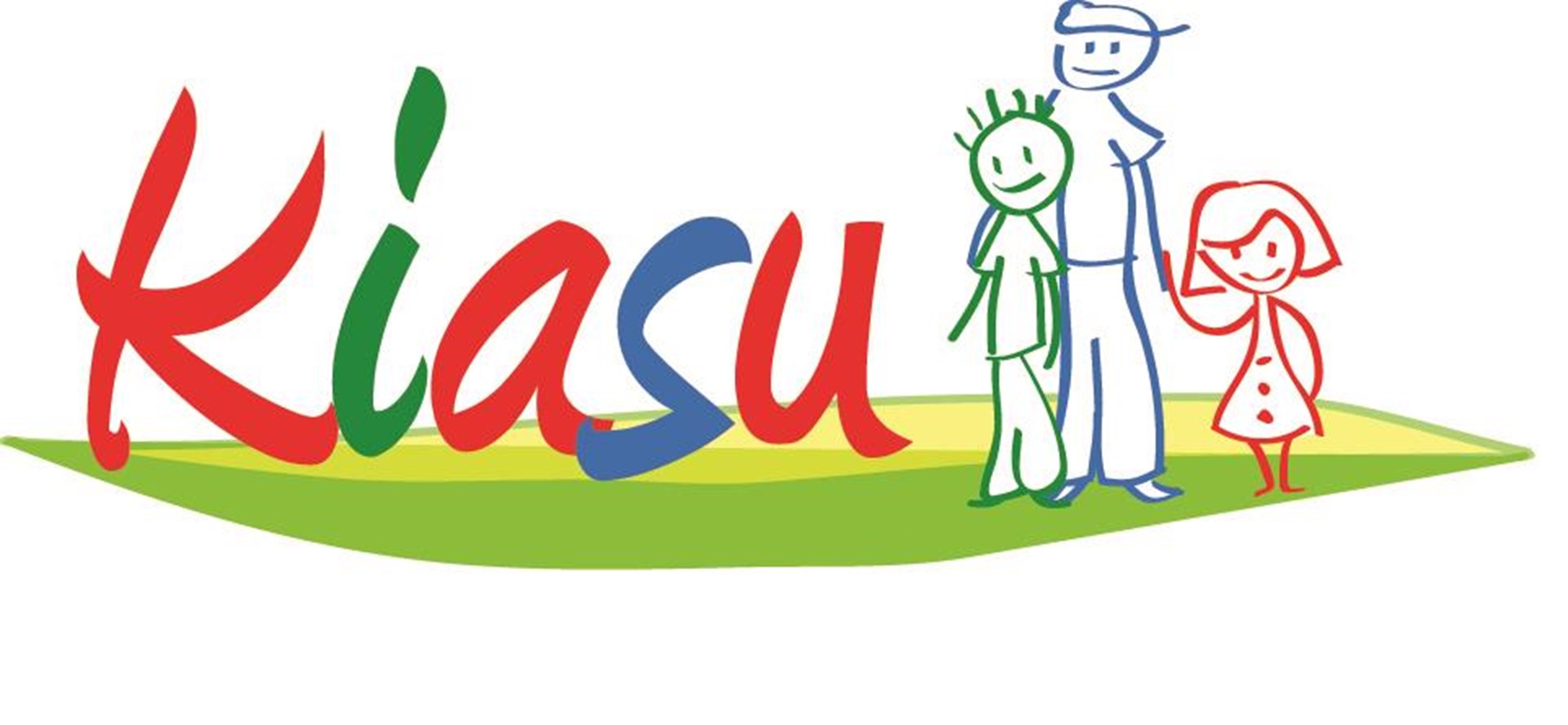 Das Bild zeigt das Logo des Kiasu-Projekts mit dem Schriftzug kiasu und drei in Strichen und unterschiedlichen Farben gezeichneten Kindern.