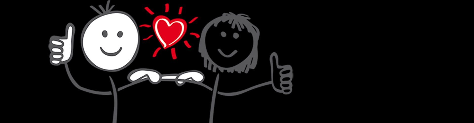 Zwei Menschen halten sich zum Zeichen ihrer Solidarität am Arm fest und laden andere ein mitzumachen. Als Zeichen der Nächstenliebe steht ein Herz zwischen ihnen.  